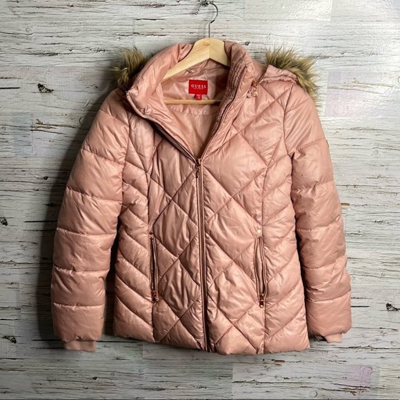 guess pink winter coat